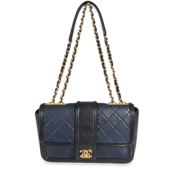 Chanel Navy Black Quilted Lambskin Medium Elegant CC Flap Bag - Picture 2 of 9